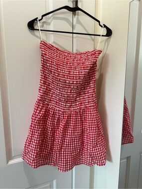 Hollister red and white gingham smocked dress